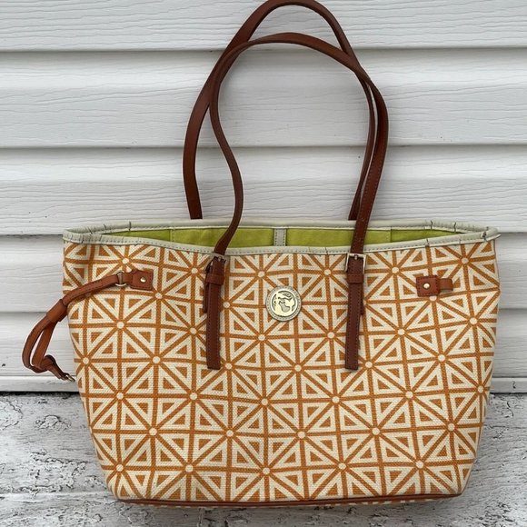 Spartina 449 Handbags - Spartina 449 Women Shoulder Bag Orange/white Linen/Leather Bag
